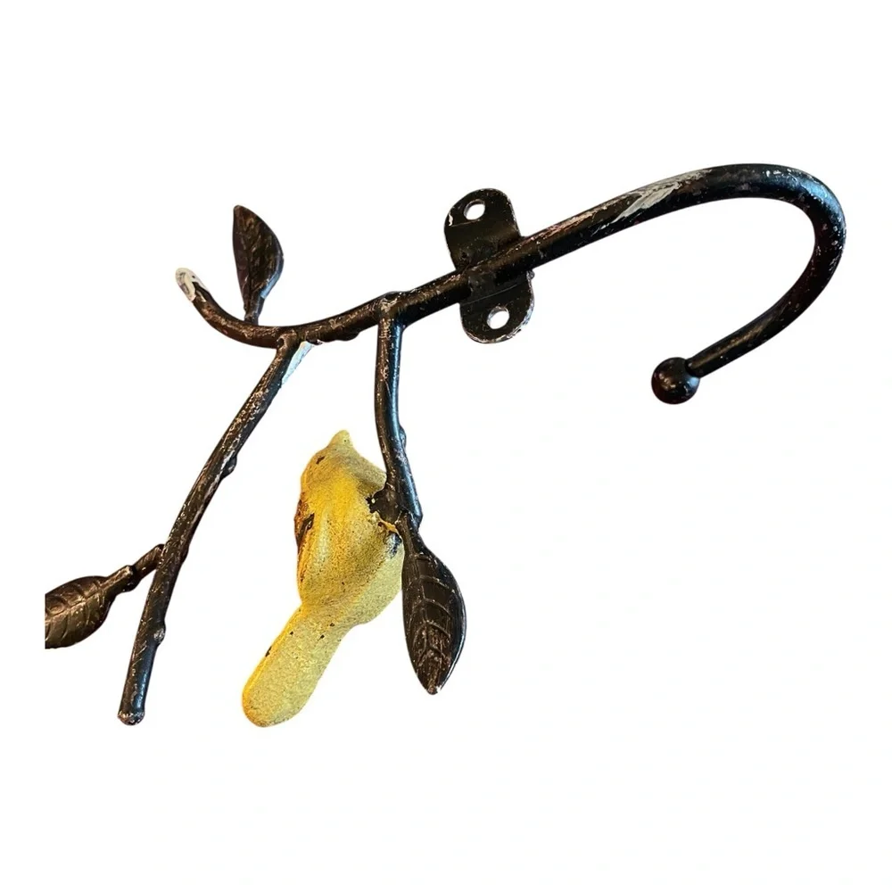 Distressed Metal Small Yellow Bird on Branch Wall Hook for Hanging Towel, etc.